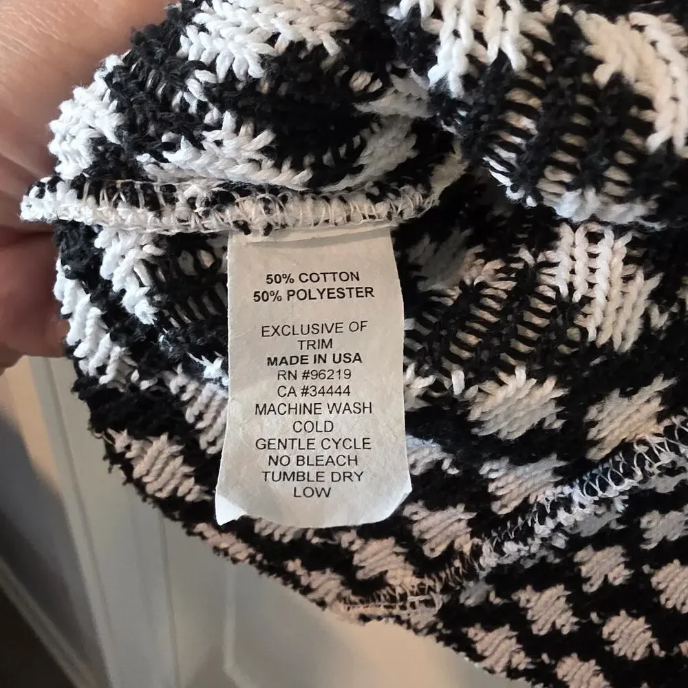 Willow Womens Caridgan Sweater Black White Blue Bow Size Medium Office